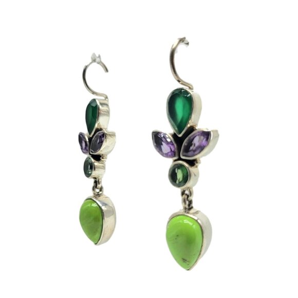 Nicky Butler Green Turquoise & Gem Earrings .925 Sterling Silver New - Picture 3 of 5